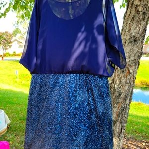 Navy blue shear topped sequin bottom dress